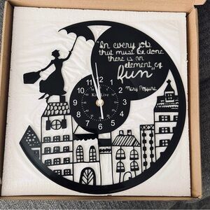 🌂 New! Mary Poppins Real Vinyl Record Die-Cut 11.8 X 11.8 Silent Wall Clock